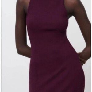 Zara Elegant Maroon Chocolate Brown Sleeveless Ribbed Dress Small NWOT